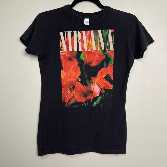 Tultex Tops - Nirvana Short Sleeve Crew Neck Graphic Band Tee T-Shirt Black M